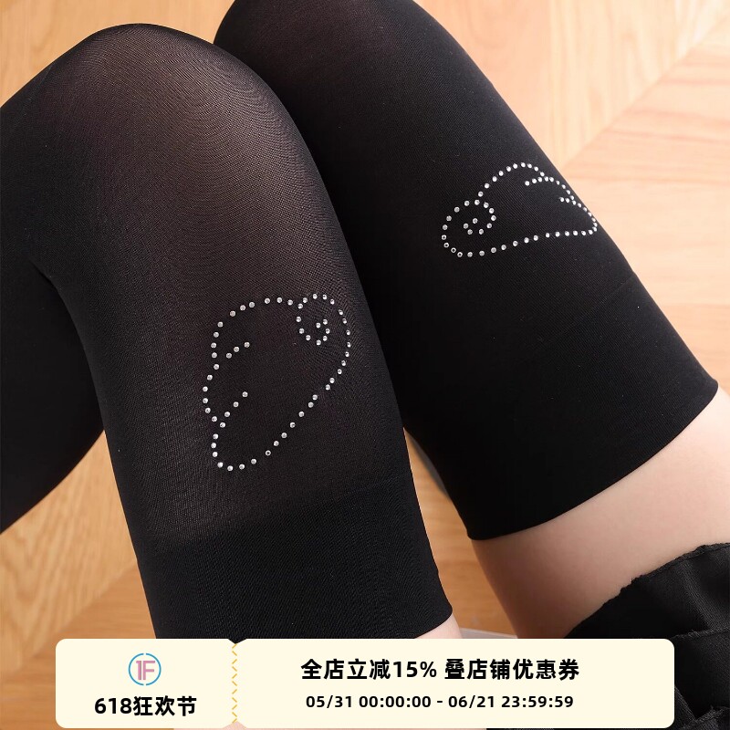 抵达一楼黑色显瘦翅膀贴钻天鹅绒jk过膝袜微透白色lolita小腿袜