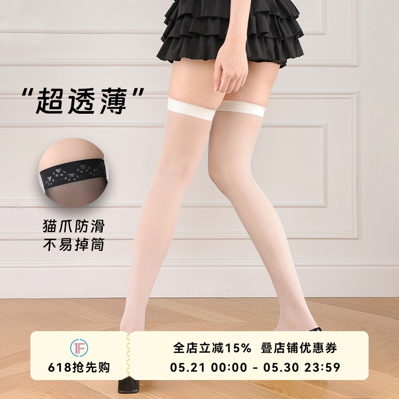 抵达一楼奶白色超薄天鹅绒过膝袜硅胶防滑日系jk长筒袜微透肉丝袜