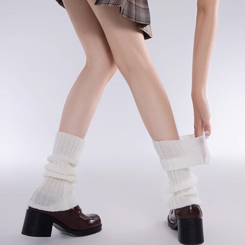 纯色针织亚文化袜套女