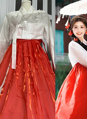 韩服新款延吉朝鲜服女日常宫廷礼服红色日常民族风服饰摄影旅拍仙