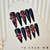 屿辰 手工高级美甲穿戴甲 小众重工欧美中长款 妖紫花花 亚文化新款