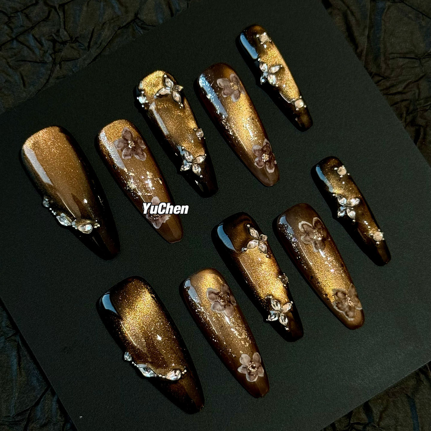 屿辰|碎金 美甲穿戴甲新款手工重工高级轻奢绝美猫眼秋冬中长款,彩妆/香水/美妆工具,穿戴甲/甲片,淘宝优惠券,粉丝福利购,淘宝优惠卷