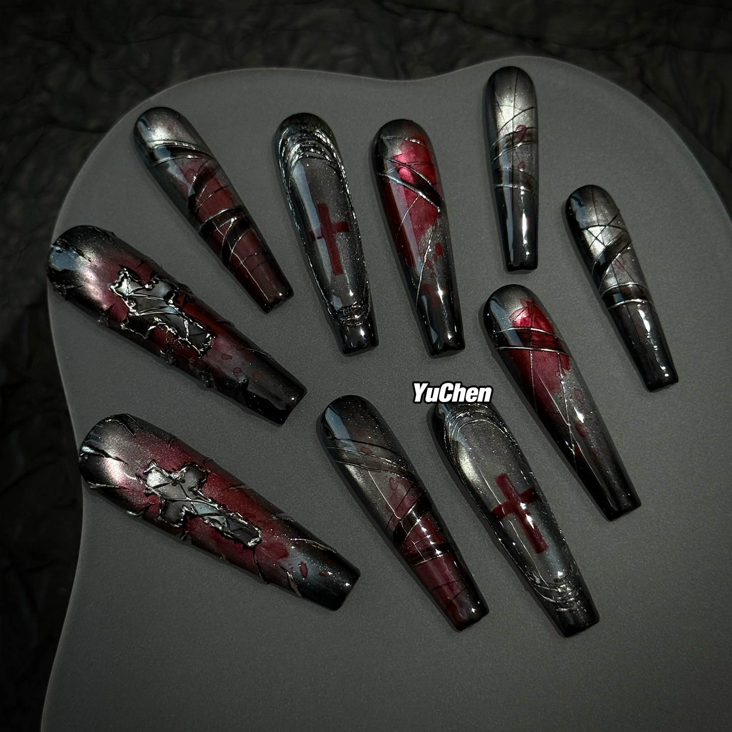 屿辰|烬纹 亚文化新款手工重工小众欧美高级超长暗黑美甲穿戴甲,彩妆/香水/美妆工具,穿戴甲/甲片,淘宝优惠券,粉丝福利购,淘宝优惠卷