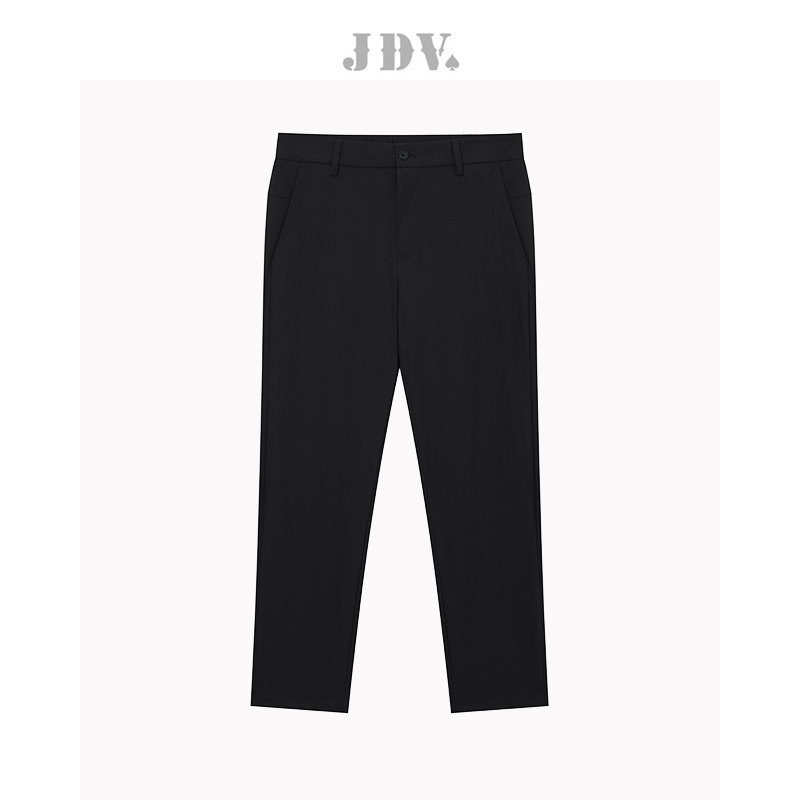 JDV奥莱旗舰店春夏折扣新品男装黑色修身直筒裤九分裤休闲裤男裤