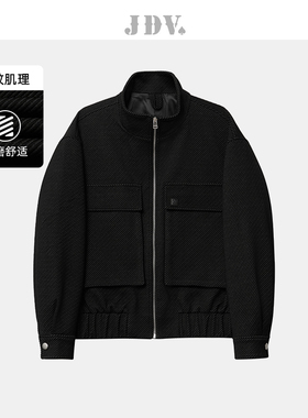 JDV商场同款秋冬新品黑色条纹男士夹克茄克宽松休闲外套WJK3323