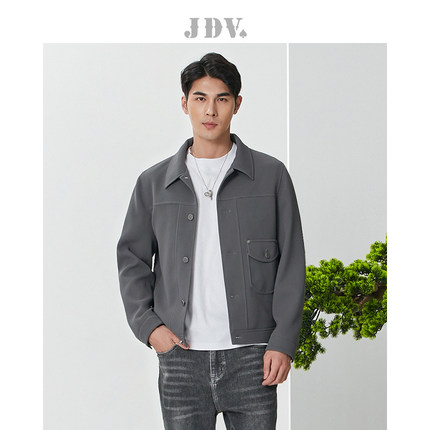 JDV男装商场同款春秋新品深灰格纹时尚个性潮流夹克外套上衣