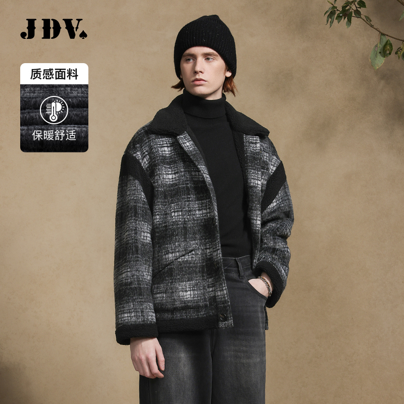 JDV黑色男士立领单排扣棉服外套