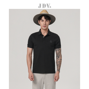黑色落肩莱赛尔POLO短袖 JDV男装 商场同款 夏季 T恤上衣SPO3512 新品