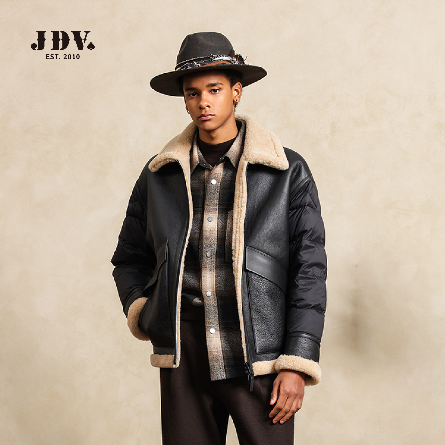 JDV男装拼接羊羔毛羽绒服