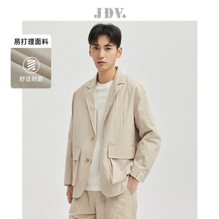 单排扣西服宽松落肩外套时尚 JDV男装 米色平驳领休闲西装 新款 春季