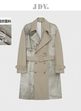 JDV奥莱旗舰店冬季折扣新品卡其色印花男士风衣休闲外套WCW3351