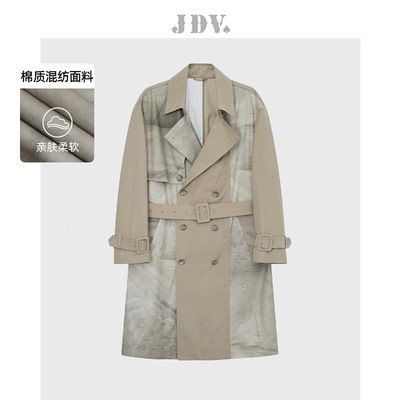 JDV商场同款印花双排扣风衣外套