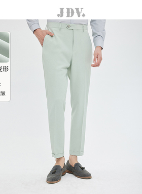 JDV男装春夏新品绿色长裤袢直筒百搭通勤舒适长裤西裤裤子
