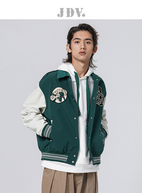 JDV春秋季新品商场同款绿色方领宽松拼接男士夹克休闲外套SJK3308
