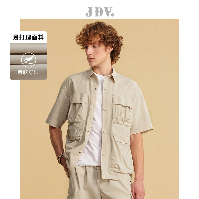 JDV奥莱旗舰店春夏折扣新品男装米色工装风中袖男士夹克外套百搭