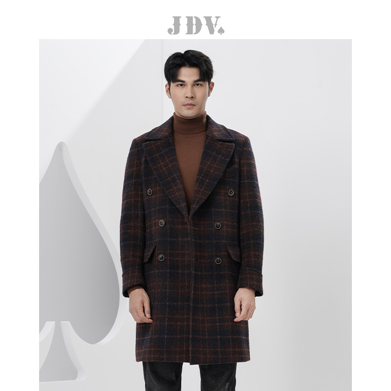 彩格绵羊毛秋冬jdv毛呢大衣