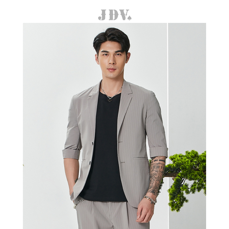 JDV短袖西装灰色细条纹