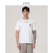 JDV夏季新品商场同款白色纯棉低领宽松短袖男士T恤上衣STT3528
