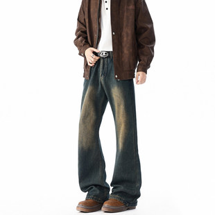 Grinch1928兔先森男装东京衣柜吕小虎加绒加厚水洗做旧微喇牛仔裤