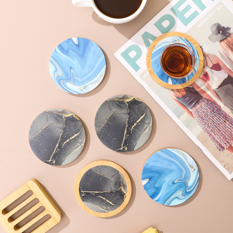 竹木杯垫创意茶道水杯圆形方型彩印隔热杯垫简约清新