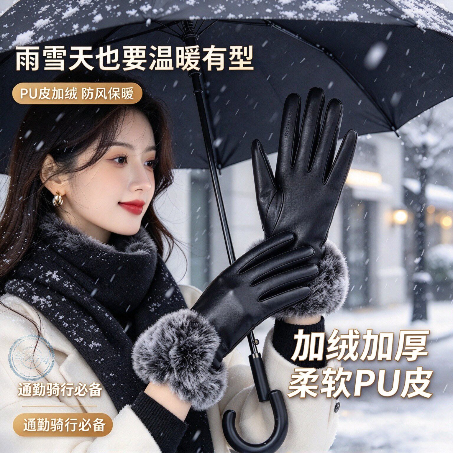 冬季加绒加厚防风触屏摩托手套