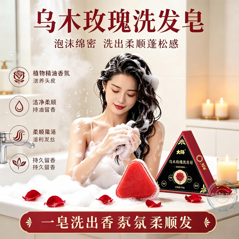 乌木玫瑰精油皂深层清洁滋养头皮