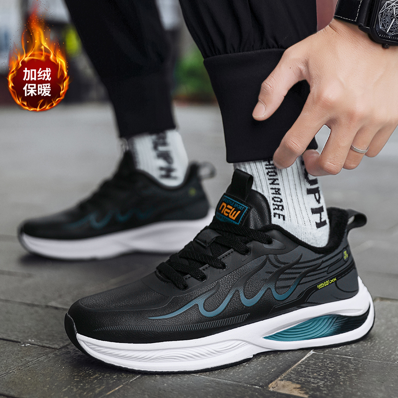男鞋2025新款冬季加绒保暖棉鞋学生青少年减震跑步防水二棉运动鞋