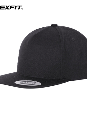 FLEXFIT 平沿高顶帽夏新款男士棒球帽可调节嘻哈街头户外黑色帽子