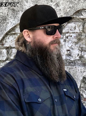 FLEXFIT 平沿帽男士黑色棒球帽进口潮牌高顶硬顶街头嘻哈帽子