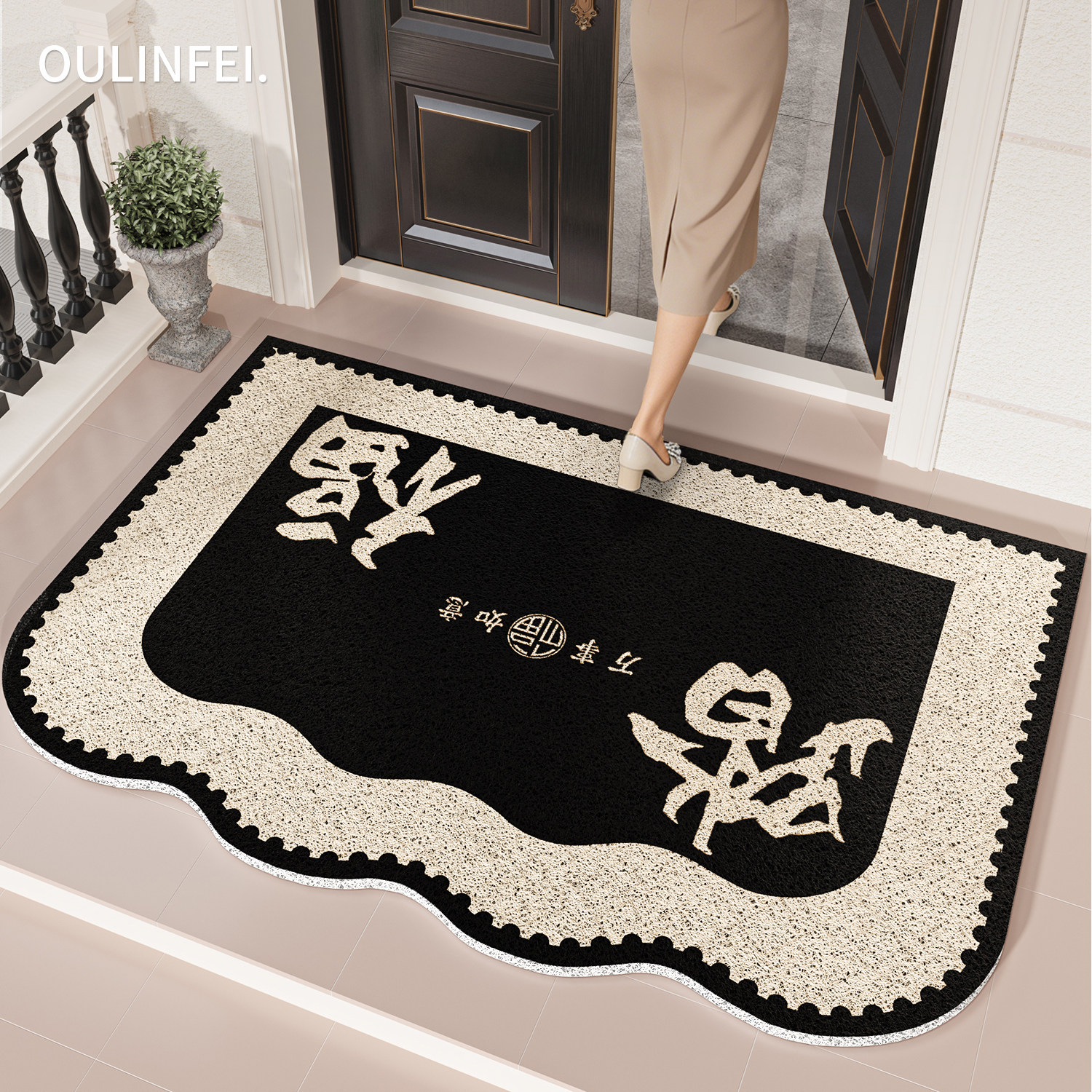 丝圈入户门地垫黑色耐脏玄关门垫