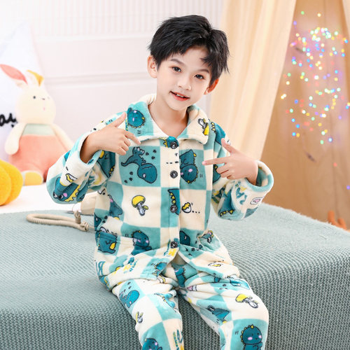 秋冬季中大小童卡通恐龙家居服