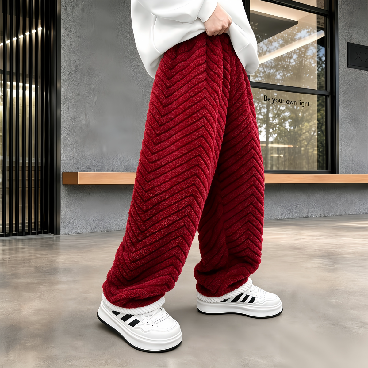 法兰绒加绒阔腿裤男女宽松直筒保暖裤秋冬加厚休闲家居服冬款长裤