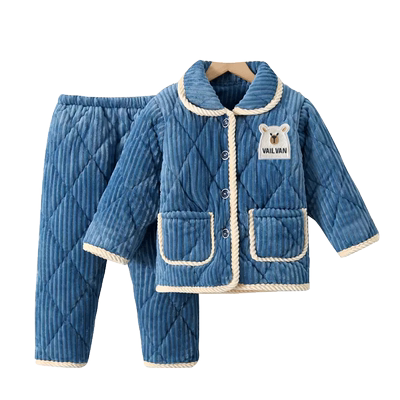 儿童睡衣冬季三层夹棉男棉服女孩