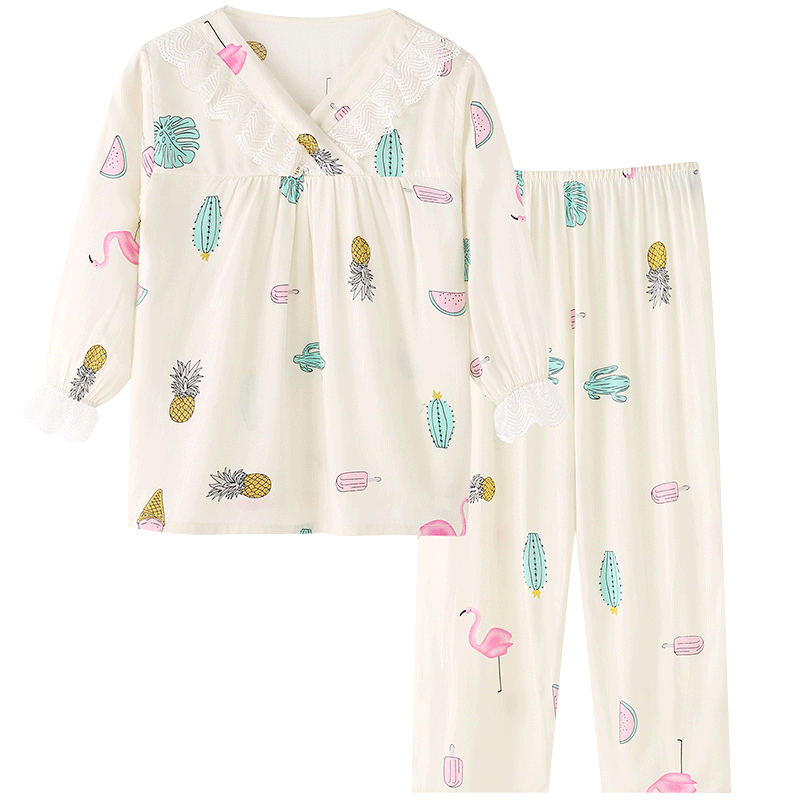 女童家居服薄款亲子绵绸睡衣夏季