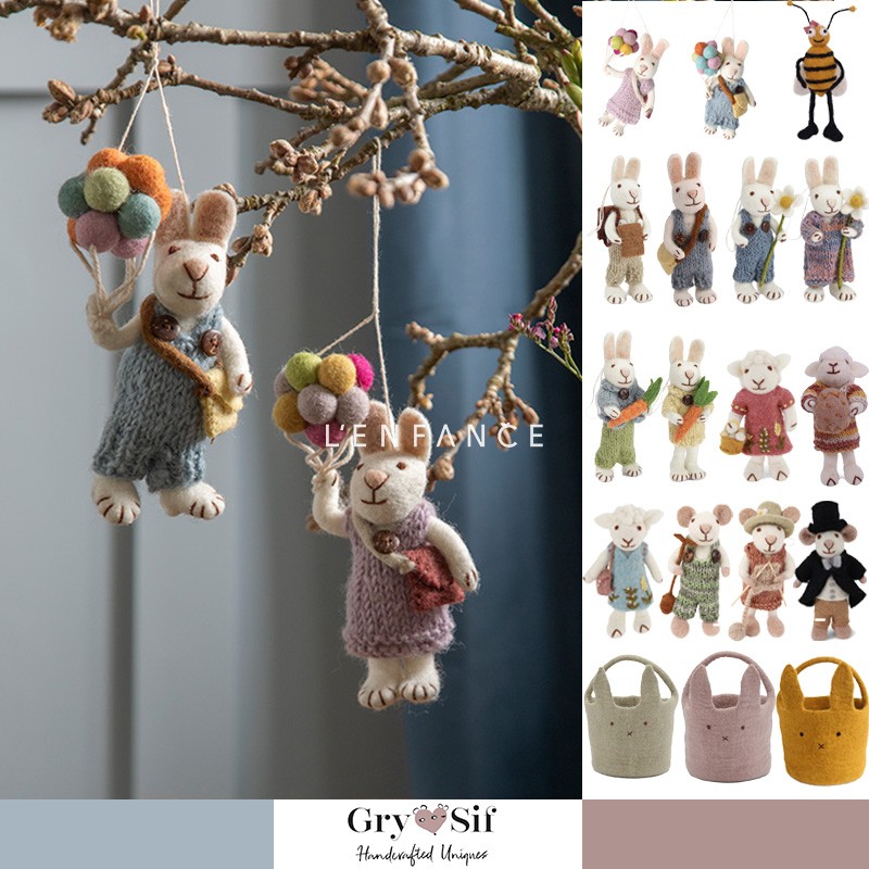 Gry&Sif羊毛毡动物挂件手提包