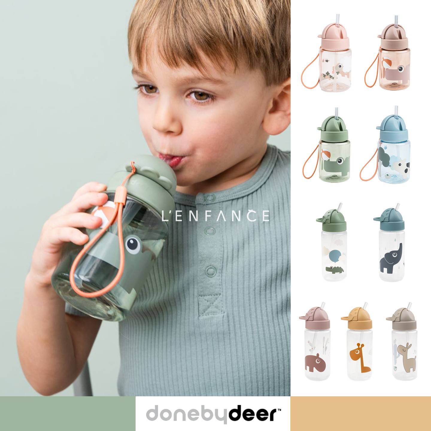 ■LENFANCE现货Done by Deer宝宝幼儿园卡通防摔便携吸管直饮水杯