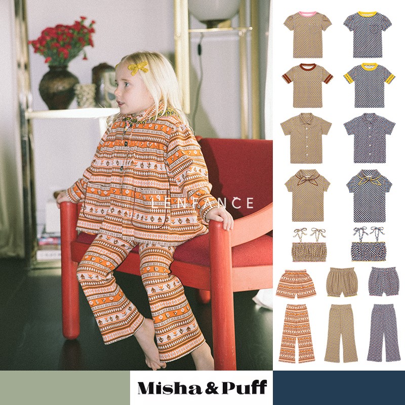 ■LENFANCE 现货 misha puff 24SS 儿童复古短袖衬衫短裤喇叭裤