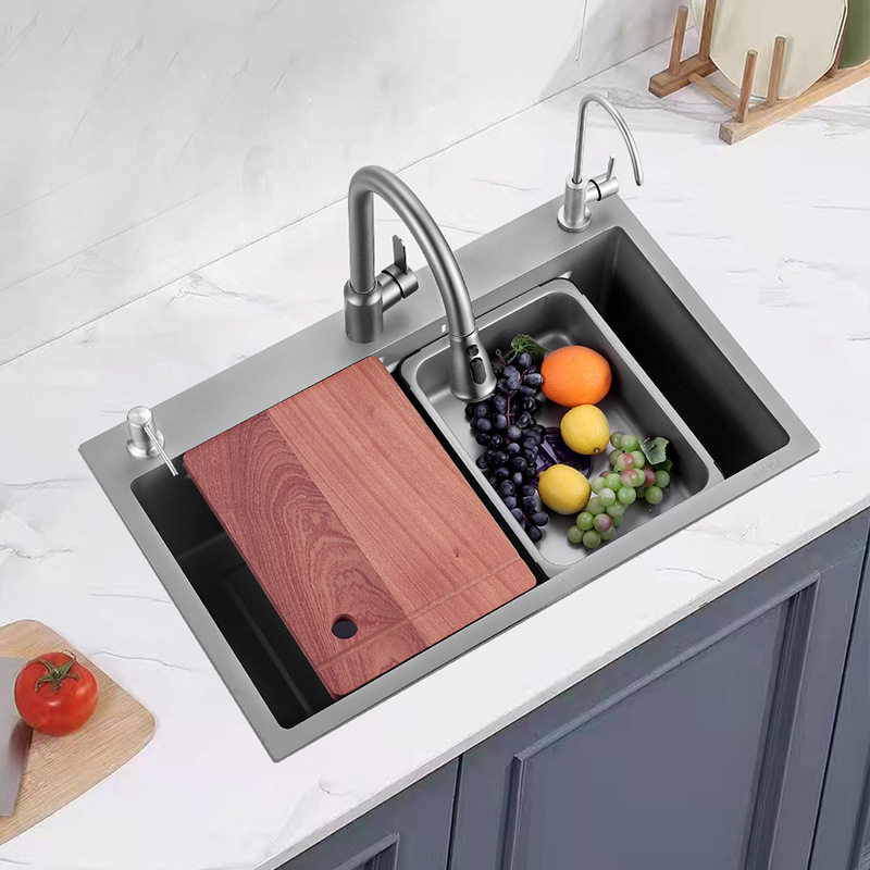 德国枪灰色水槽纳米加厚洗碗槽厨房不锈钢304洗菜盆大单槽台下盆