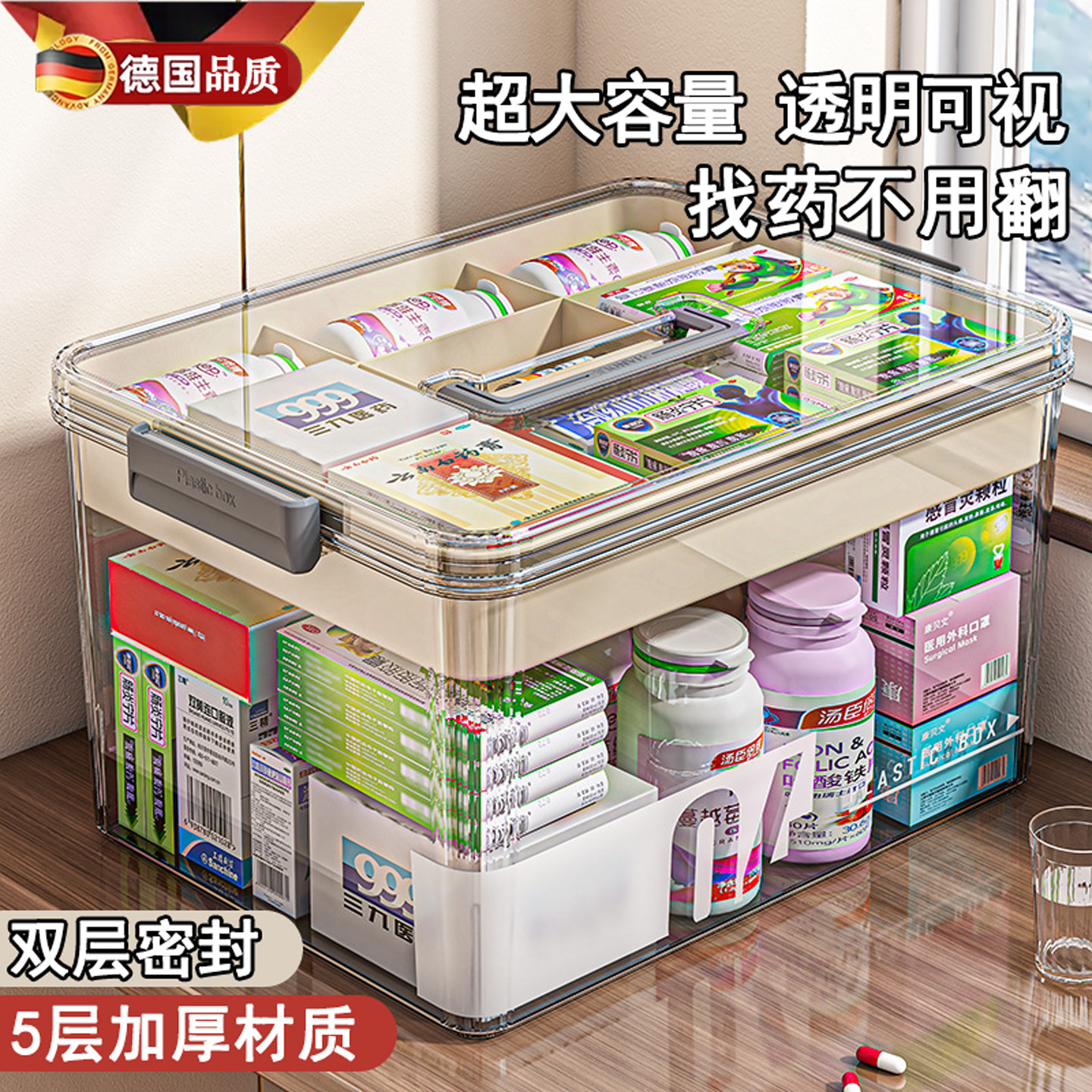 德国药箱家庭装药物收纳盒大容量