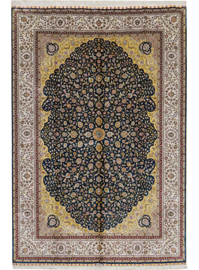 天匠手工真丝地毯波斯地毯蚕丝地毯出口土耳其蓝色地毯180x270cm