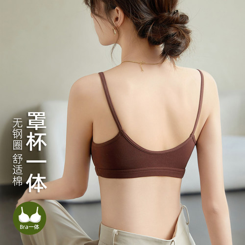美背内衣女文胸罩一体带附胸垫背心吊带抹胸式网红爆款打底U型裹
