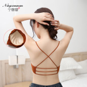 后背交叉带细肩带美背细带文胸一体式 裹胸抹胸吊带背心女 网红爆款