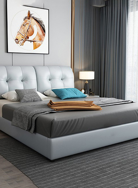 简约现代皮床家用主卧2米大床1.8米轻奢床双人床1.5m储物网红床