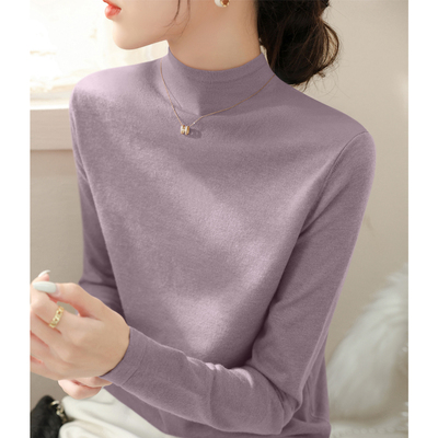 高级感修身羊毛长袖打底衫套头半高领女春季2025新款内搭针织上衣