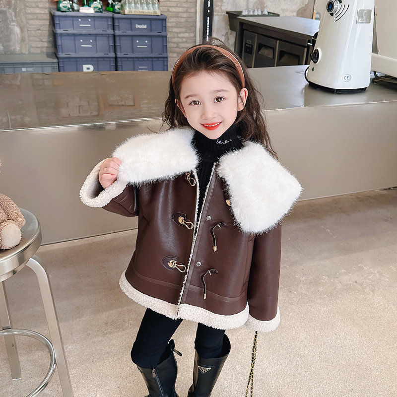 女童加厚外套加绒上衣秋冬款2023新款韩版儿童夹克女宝宝冬装洋气