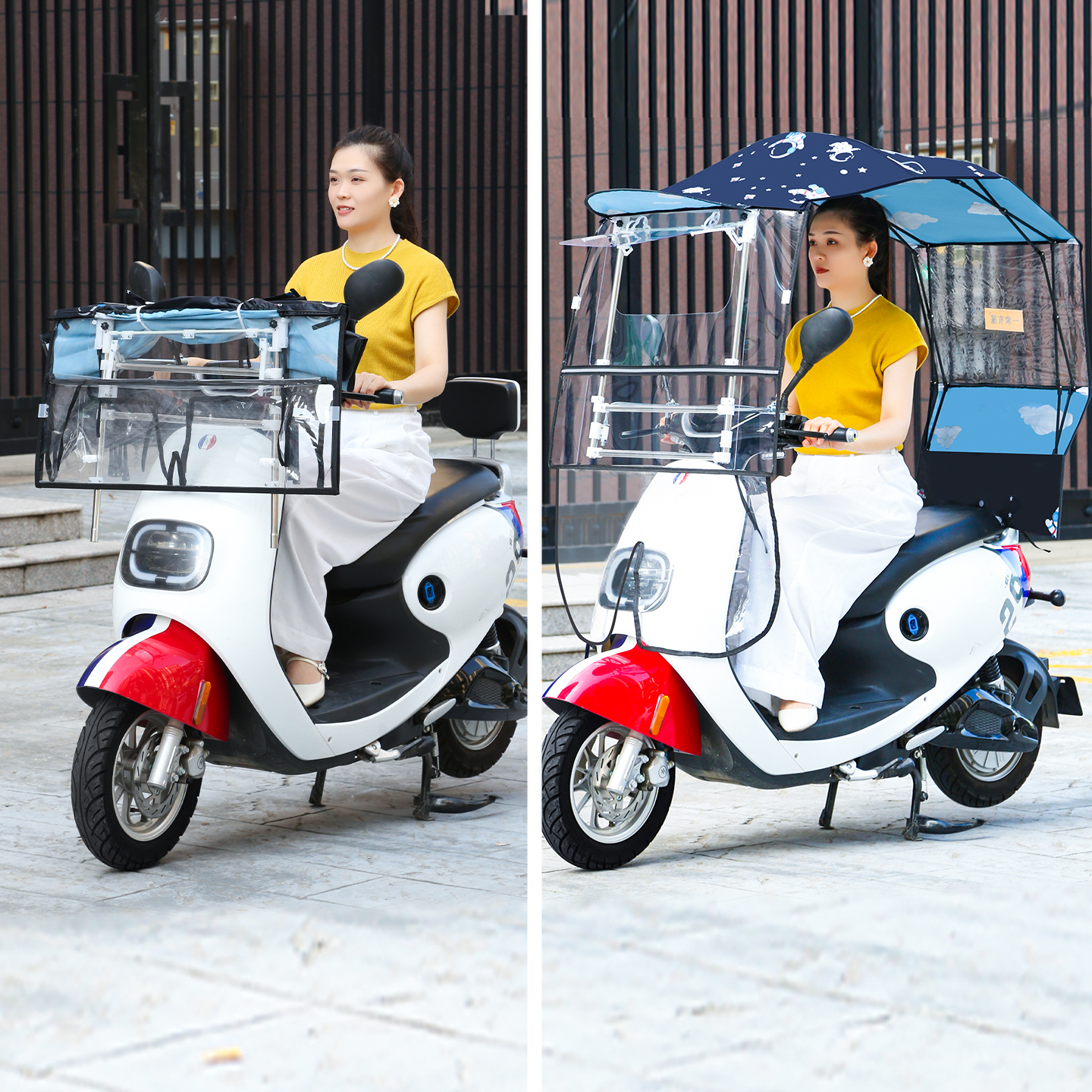 电动车新款看折叠伸缩免安装雨棚