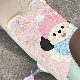 卡通小清新可爱通用型电动车脚踏板垫子丝圈方形自裁防雨蹭土脚垫