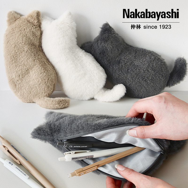 日本Nakabayashi仲林猫咪笔袋毛绒可爱大容量学生收纳袋文具袋