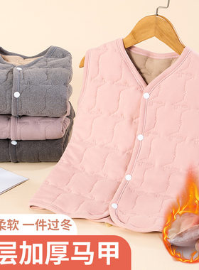 冬季T恤新款儿童校服神器保暖马甲加厚蚕丝填充男女童宝宝棉坎肩