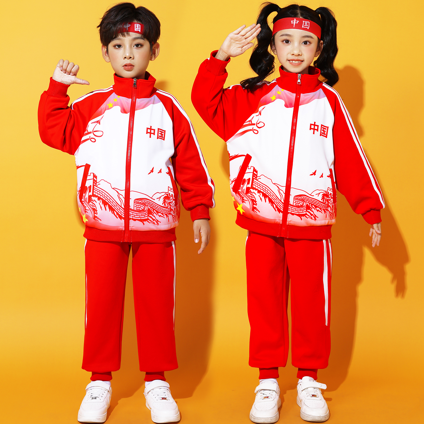 秋季小学生运动会服装中国红校服套装幼儿园班服儿童啦啦队演出服